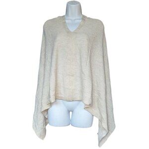 Orvis Wool Cashmere Blend Textured Solid Knit Sweater Beige Poncho Top OS